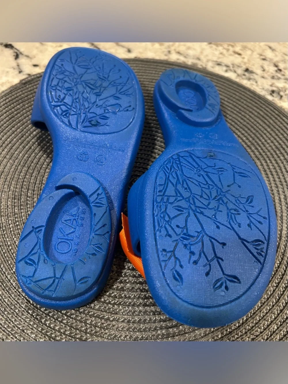 OKA b. Blue with Orange Bow Madison Slide Sandals
